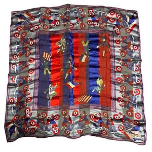 Lanvin Paris Vintage Silk Scarf French Patriotic Soldier Flag Print Blue Red